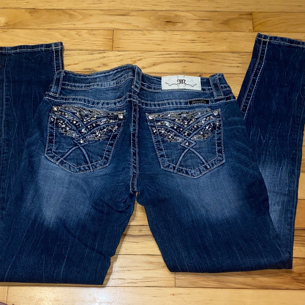 Miss Me Blue Skinny Jeans with Embellished Pockets